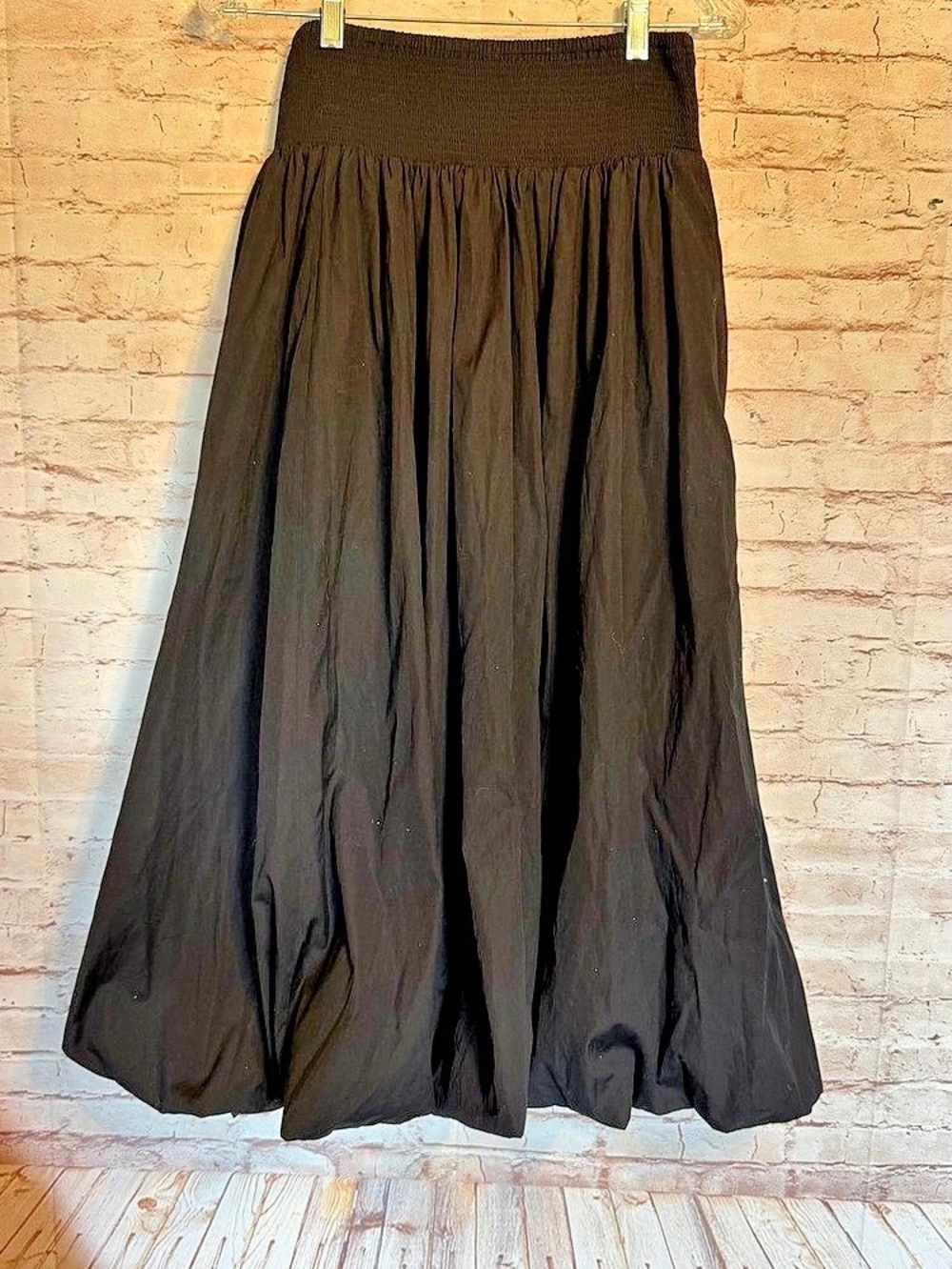 Madewell Poplin Smocked Bubble Midi Skirt Black Small